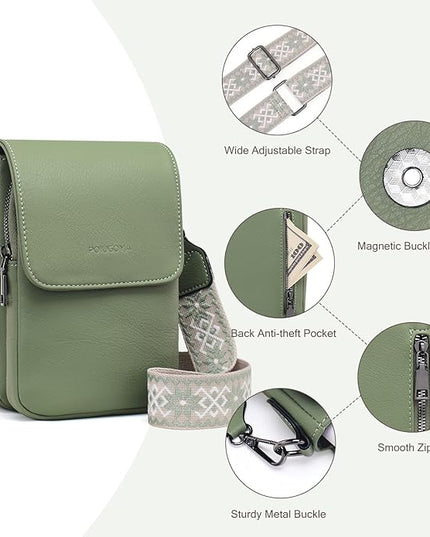 POIUGOYA Small Crossbody Bags for Women Trendy,Leather Triple Compartment Cell Phone Crossbody Wallet Purses with Card Slots