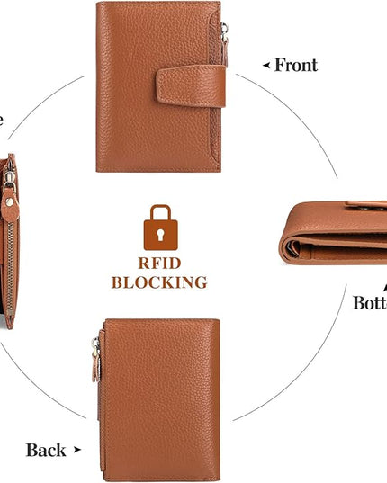FALAN MULE Small Wallet for Women Leather Bifold Compact RFID Blocking Small Womens Wallet Purse