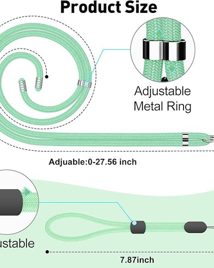 SHANSHUI Phone Lanyard, 1 Pack Wrist Straps Crossbody Nylon Cell Phone Lanyard and 2Pack Tether Pads Compatible with iPhone & All Smartphones in Full Cover Cases Green
