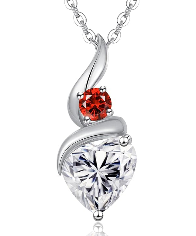 ANDSO Moissanite Heart Pendant Necklaces for Women, 925 Sterling Silver Necklace with Birthstone, Ideal Anniversary Present or Birthday Christmas Valentine Jewelry Gifts for Mom Wife Her Girlfriend