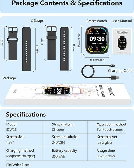Smart Watch for Women Men Android & iPhone [2 Bands, 44mm case], Alexa Built-in, 1.83'' Smartwatch Make/Answer Call, HR SpO2 Sleep Stress Monitor Fitness Tracker, IP68 Waterproof Step Counter Watch