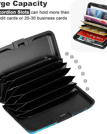 ELFISH RFID Blocking Credit Card Protector Aluminum ID Case Hard Shell Business Card Holders Metal Wallet for Men or Women (Graygreen Marble)