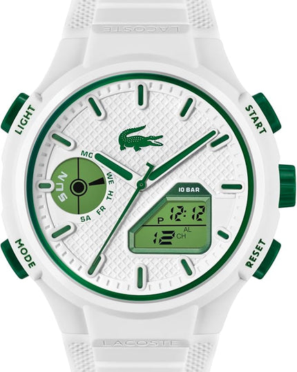 Lacoste LC33 Men's Analog-Digital Watch – TR90 Case, World Clock, Stopwatch, Alarm, Backlight, Textured Silicone Strap, Premium Fashion Timepiece - Gift for Him - 45mm