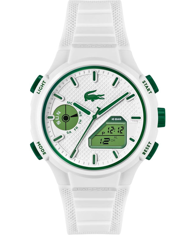 Lacoste LC33 Men's Analog-Digital Watch – TR90 Case, World Clock, Stopwatch, Alarm, Backlight, Textured Silicone Strap, Premium Fashion Timepiece - Gift for Him - 45mm