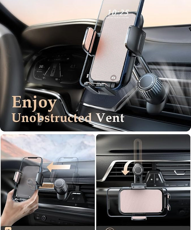 Phone Mount for Car Vent: [Never Blocking] Air Vent Cell Phones Holder for iPhone & Samsung Android Smartphone [Thick Cases Friendly] Hands-Free Auto Mobile Phone Stand (Pink)
