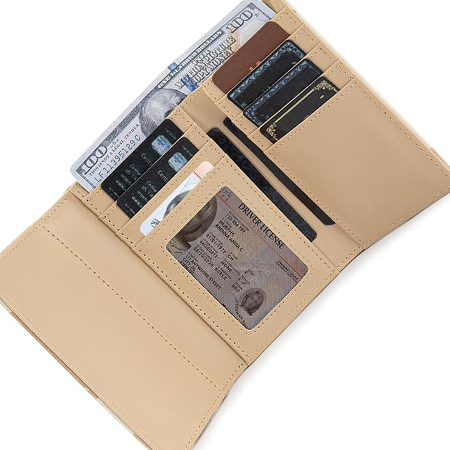 Montana West Small Wallets for Women Trifold Cow Print Wallet Ladies Female Credit Card Cash Wallet Western RFID Blocking Womens Wallets Khaki with ID Window
