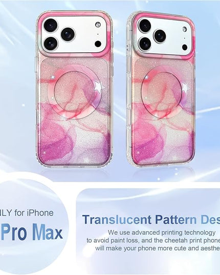 Cute Case for iPhone 17 Pro Max Case for Women Girls [Compatible with Magsafe] Aesthetic Girly Trendy Glitter Sparkly Bling Magnetic Protective Phone Cover, Pink