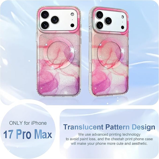 Cute Case for iPhone 17 Pro Max Case for Women Girls [Compatible with Magsafe] Aesthetic Girly Trendy Glitter Sparkly Bling Magnetic Protective Phone Cover, Pink