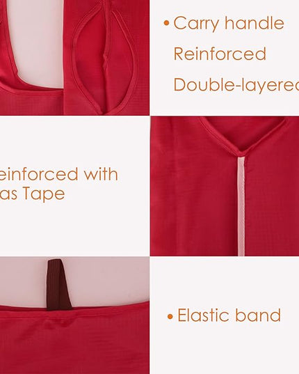 BeeGreen Christmas Red Reusable Grocery Bags Wholesale Red Reusable Kitchen Bags Bulk Foldable-Machine Washable with Zipper Storage Pouch 50 Packs