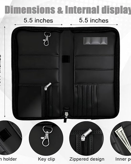 GOAUS Passport Holder with AirTag Slot, PU Leather Travel Document Organizer, Multiple RFID Blocking Wallet for Family of 4 to 6 Black