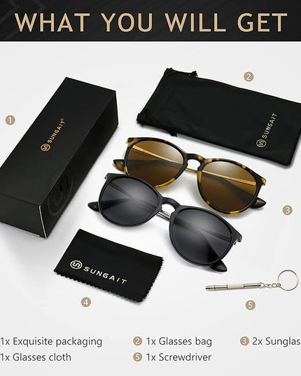 SUNGAIT Premium Vintage Round Sunglasses for Women Men Classic Retro Trendy Style