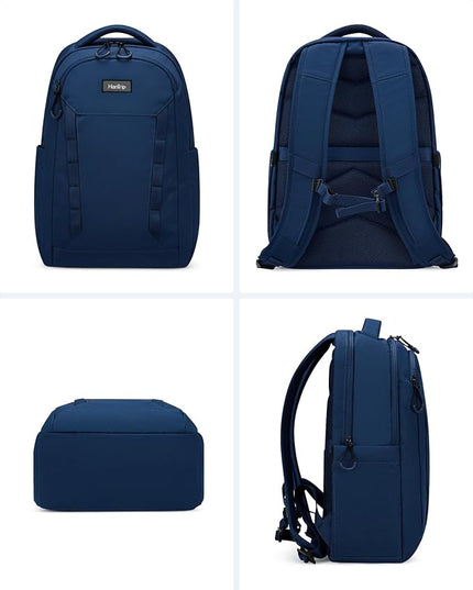 Travel Laptop Backpack Carry On, 18 Inch Large Work Backpack School Book Bags, Light Water Resistant Backpacks for Women Men with Luggage Strap Water Bottle Pocket Chest Strap, Navy Blue