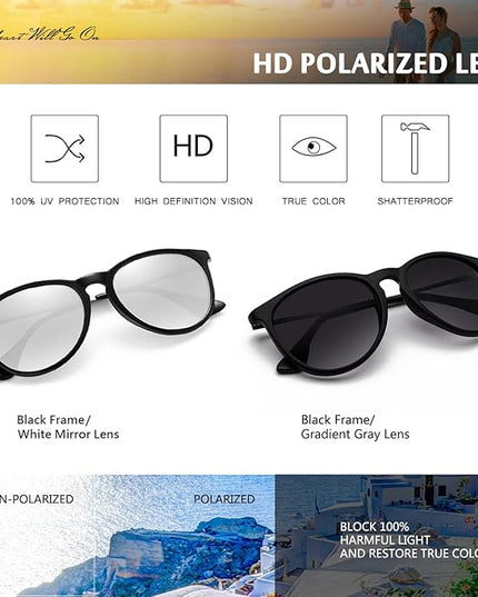 CHBP Sunglasses Womens Men Polarized UV Protection Trendy Vintage Retro Round Mirrored Lens Sunglasses For Women