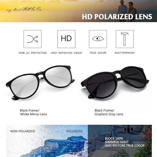 CHBP Sunglasses Womens Men Polarized UV Protection Trendy Vintage Retro Round Mirrored Lens Sunglasses For Women