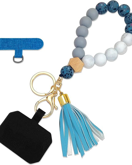 Phone Lanyard Silicone Beaded Phone Wrist Strap Cute Elastic Cell Phone Wristlet Chain Bracelet with 2 Tether Tab
