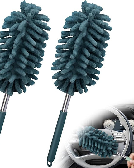 2 PCS Car Interior Duster with Extension Pole, Microfiber Car Dusters with Bendable Head, Cars Duster Exterior&Interior Scratch Free, for Cleaning of Vehicle Details, Offices, Window(Nude Blue)
