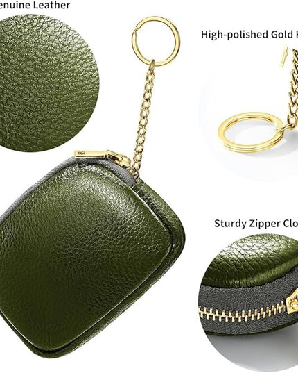 ZYLOXAR Genuine Leather Wallet Small Change Purse Keychain Mini Zipper Coin Pouch for Women (Green)