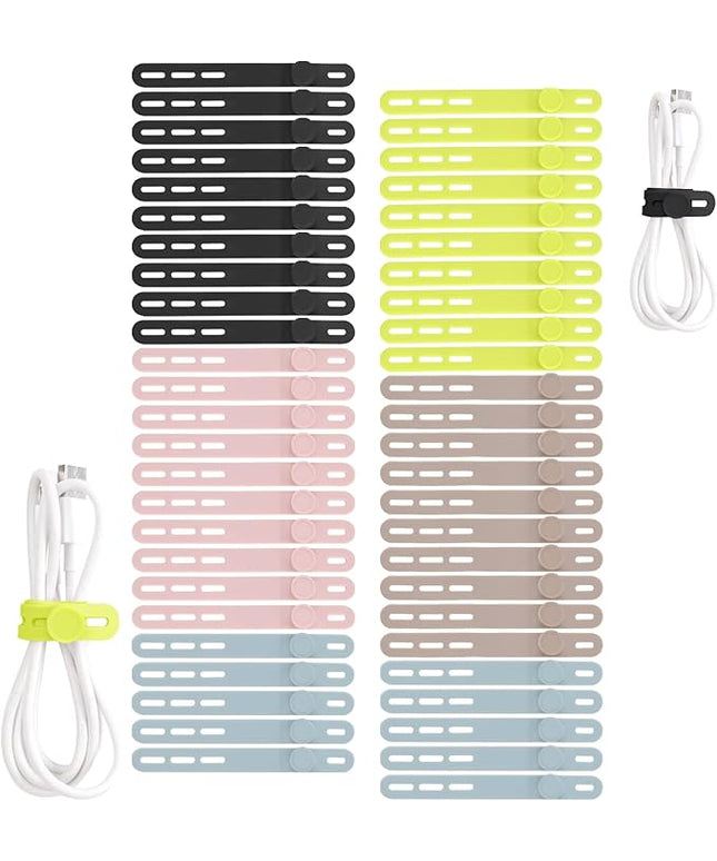Oligei 50 Pcs Silicone Cable Ties, Cable Ties Reusable, High Elasticity Cord Wraps for Electrical Cords, Cord Organizer for Earphone, Phone Charger(Colorful)