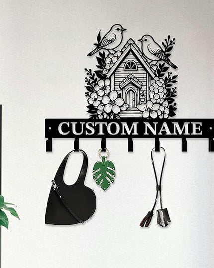peanut case Customized Keys Holder - Personalized Birds Flower Key Hooks Wall Metal Sign Decor,Wall Holder, Garden,Door Hook (Style A)