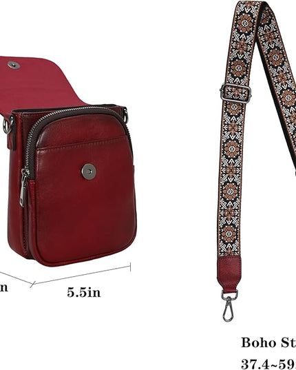 HESHE Leather Small Crossbody Bags for Women RFID Blocking Cell Phone Purse Anti-Theft Travel Bag with wide Straps