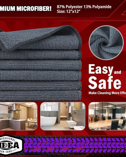 AIDEA Microfiber Cleaning Cloth Grey 10PK, Micro Fiber Cloth for Cleaning Cars, Premium All Purpose Car Towels, Dusting Cloth Cleaning Rags SUVs, House, Kitchen, Window, Workshops, 12"×12"