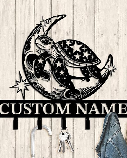 Casebrick Custom Sea Turtle Metal Wall Hooks,Key Holder-Personalized Iron Wall Decor for Keys, Coats & Home Organization (Black, Handmade,Decorative for Entryway, Beach,Bedroom,Office) (Style K)