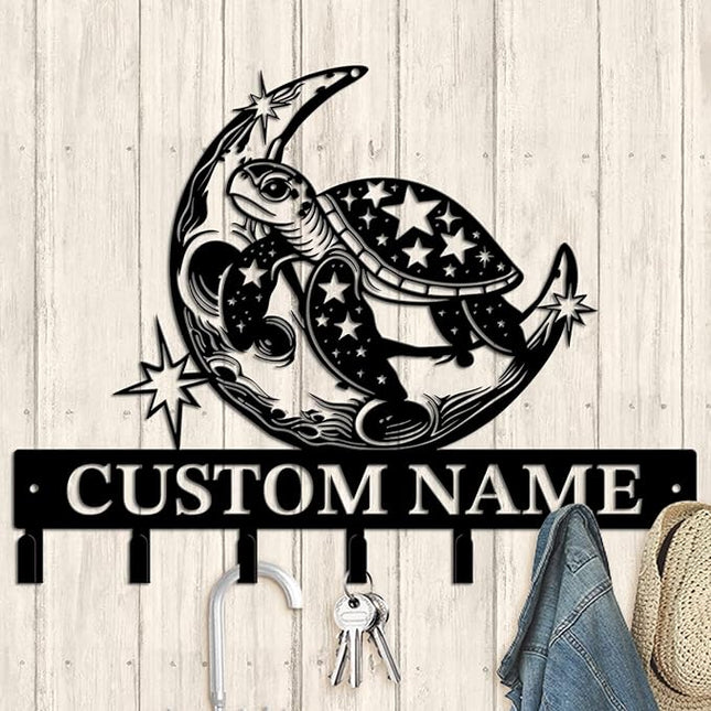 Casebrick Custom Sea Turtle Metal Wall Hooks,Key Holder-Personalized Iron Wall Decor for Keys, Coats & Home Organization (Black, Handmade,Decorative for Entryway, Beach,Bedroom,Office) (Style K)