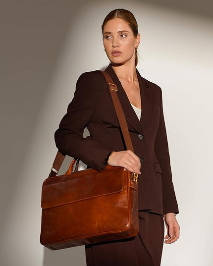 Time Resistance Leather Briefcase - Italian Handmade Leather Laptop Bag - Handbag for Men - Professional Computer Case
