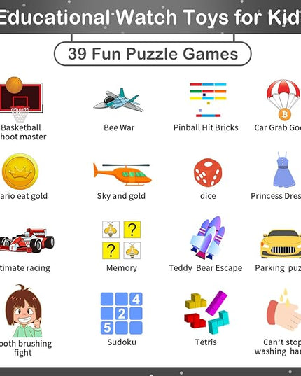 Phyulls Smart Watch for Kids with 39 Puzzle Games Camera Video Recorder Music Alarm Calculator Calendar Flashlight Pedometer Birthday Gift for 3-12 Year Old Boys and Girls