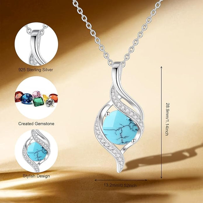 FANCIME Birthstone Necklace for Women Round Cubic Zirconia Necklace S925 Sterling Silver full Love Birthday Gifts for Mom Women
