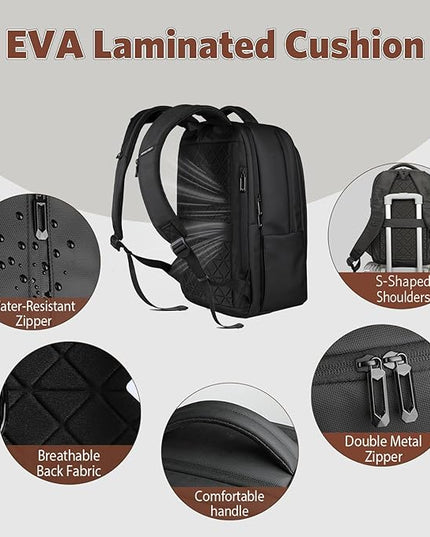 17 Inch Laptop Backpack for Travel, Business Laptops Backpack with USB Charging Port for Men/Women, Water Resistant Work Computer Backpack, Lightweight College Laptop Backpack Bag - Black