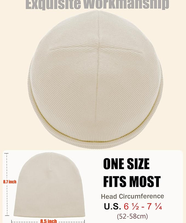choshion 100% Cotton Beanie Hat, Cuffless Beanies Warm Knit Winter Skull Cap, Unisex Soft Fisherman Hats for Women Men