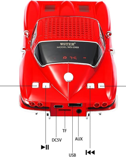 Retro American Style car Bluetooth Speaker, Portable Wireless Outdoor Speaker, TWS Stereo, Support USB/TF/AUX, Party Bluetooth Speaker with Microphone,Classic car Gifts for Men(RED)