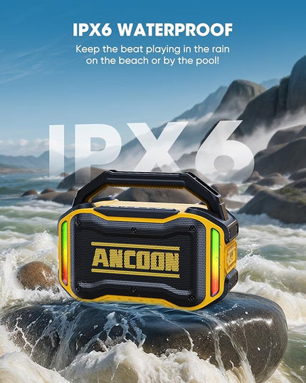 Speakers Bluetooth Wireless: 80W(Peak) Loud Speaker with Bass, 20H Playtime, IPX6 Waterproof, Large Jobsite Speakers for Work, Outdoor, Workshop, Garage, Portable Speaker with TWS (Yellow)