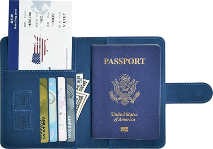 Passport Holder, Passport Cover with Credit Card Slot and Boarding Pass Slot Combo, Passport Wallet Case Book Travel Must Have, RFID Blocking Leather Travel Accessories, Dark Blue
