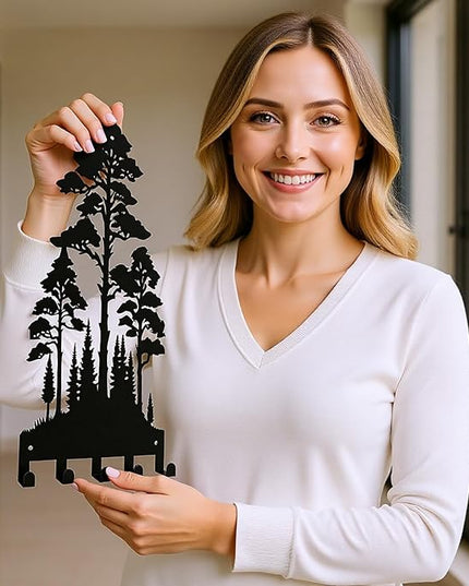 useNumber Metal Key Holder for Wall,Lofty and Dense Trees Key Hooks Wall Mount Whith 5 Hooks,Black Metal Key Hanger Wall Decor for Front Door,Hallway,Entryway,Office