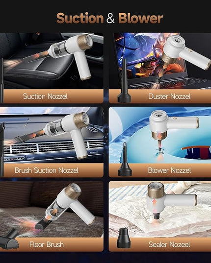 Car Vacuum Cleaner, 16000PA Mini Car Vacuum Cordless Powerful, 7 in 1 Portable Handheld Vacuum Cordless with LED Light, Dual Filters, One-Touch Empty for Pet Hair, Home, Office