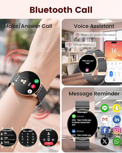 LIGE Smart Watch for Women, 1.43" AMOLED Screen Smartwatch with Answer/Make Call for iPhone/Android/Samsung,Fitness Tracker with 120+ Sport Modes,Health Monitor, IP68 Waterproof,2 Bands,Black Gold