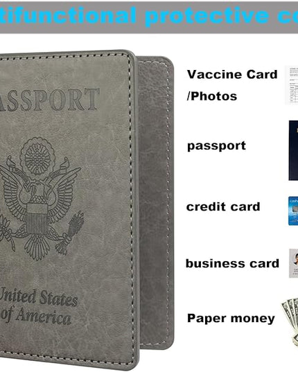 Rose Gold & Gray Passport Holder for Travel, Passport Wallet Cover Case for Family Women Men Cruise Essentials, Travel Must Haves Passports Book Protector