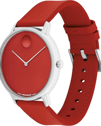 Movado Face Watch - Swiss Quartz, Leather Strap - Classic, Timeless Luxury Fashion Timepiece for Him or Her - 41mm