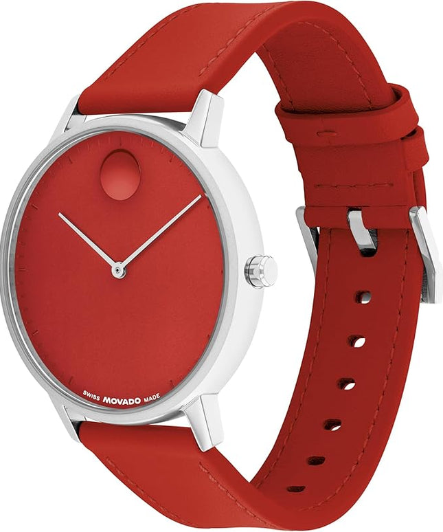 Movado Face Watch - Swiss Quartz, Leather Strap - Classic, Timeless Luxury Fashion Timepiece for Him or Her - 41mm
