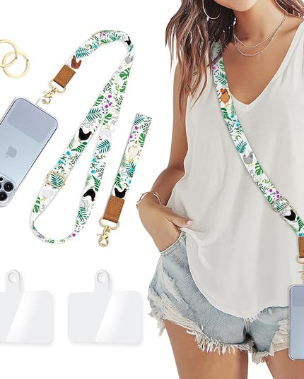 Phone Lanyard Crossbody Wrist Strap, Flower Chickens Cell Phone Lanyards for Around the Neck Wristlet Shoulder, Adjustable Cute Floral Strap for Keys Keychain Wallet ID Badge
