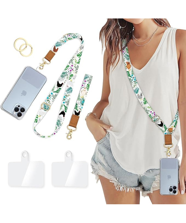 Phone Lanyard Crossbody Wrist Strap, Flower Chickens Cell Phone Lanyards for Around the Neck Wristlet Shoulder, Adjustable Cute Floral Strap for Keys Keychain Wallet ID Badge