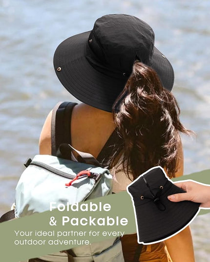 FURTALK Womens Sun Hat with Ponytail Hole Beach Hiking Summer Wide Brim UPF 80+ Outdoor Protection Foldable Bucket Hat