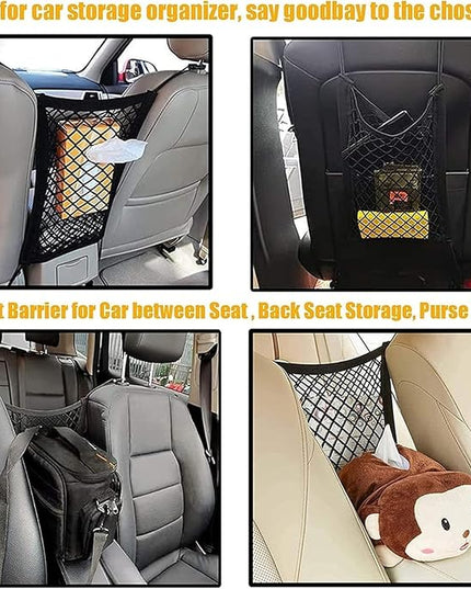DYKESON Dog Car Net Barrier Pet Barrier with Car Mesh Organizer for Dog & Child, Safety Divider with Storage Pouch, Easy Install for Cars & SUVs