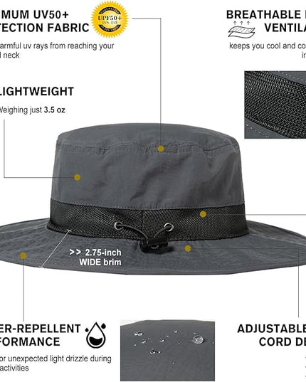 Oversized XL XXL Waterproof Sun Hat for Big Heads Mesh Bucket Hat Wide Brim Adjustable Packable Hiking Beach Fishing