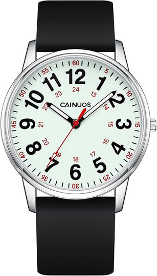 Nurse Watch for Medical Professionals, Students Women Men - Military Time Luminouse Easy Read Dial, 24 Hour with Second Hand, Colorful Silicone Band