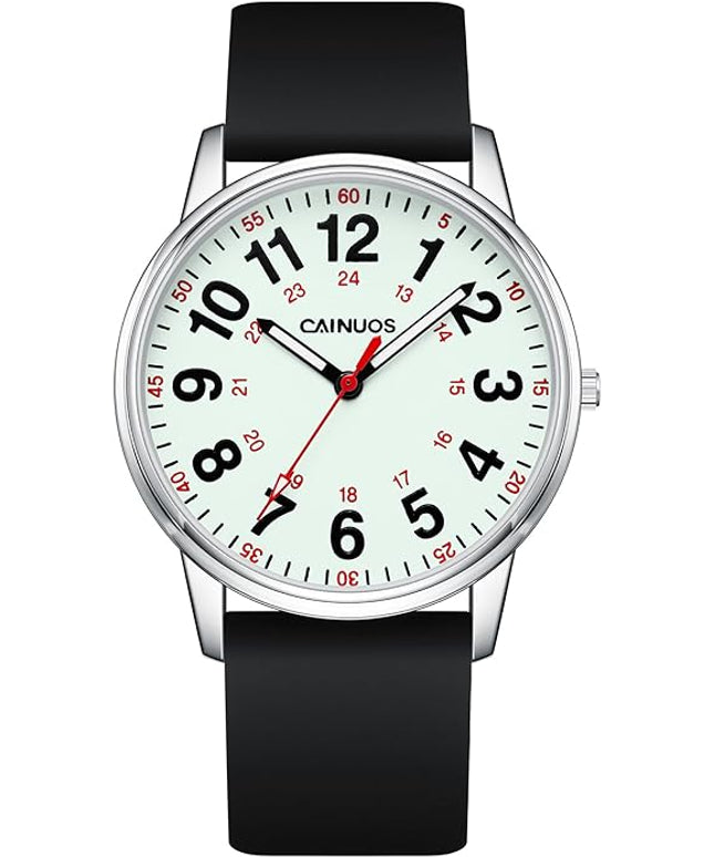 Nurse Watch for Medical Professionals, Students Women Men - Military Time Luminouse Easy Read Dial, 24 Hour with Second Hand, Colorful Silicone Band