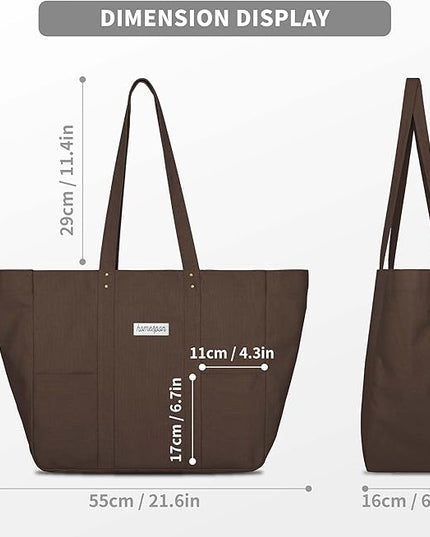 HOMESPON Large Canvas Tote Bag for Women Everything Bag with Pockets and Laptop Sleeve