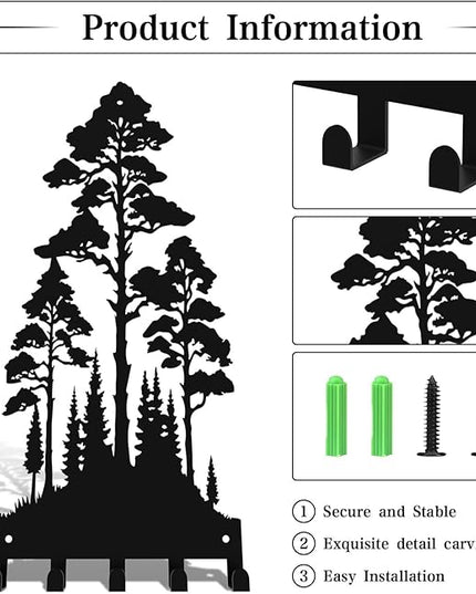 useNumber Metal Key Holder for Wall,Lofty and Dense Trees Key Hooks Wall Mount Whith 5 Hooks,Black Metal Key Hanger Wall Decor for Front Door,Hallway,Entryway,Office